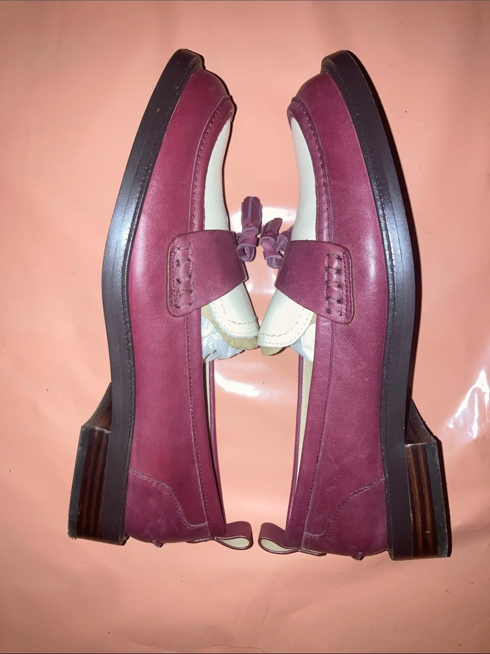 Two-Tone Tassel Loafers in Burgundy and White - Picture 3 of 6